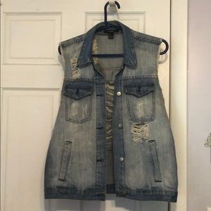 Super cool distressed denim vest